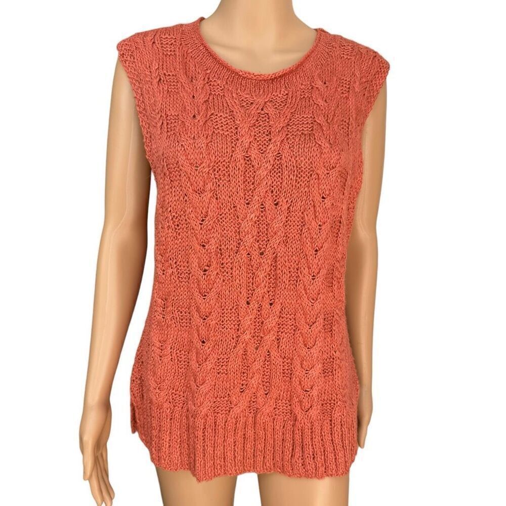The Territory Ahead linen blend orange knit sleeveless sweater size L